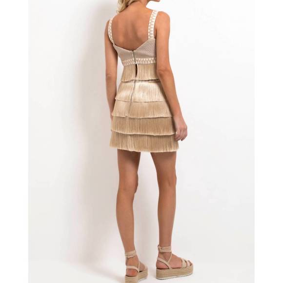 NEW PATBO metallic knit cropped top with fringe trim in clay - Picture 3 of 4